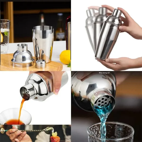 1-6Pcs 750ml 750/600ml Cocktail Shaker Set With Cocktail Recipe, Bartending Kit Bar Tools Accessories Pourer Muddler Jigger - Image 4