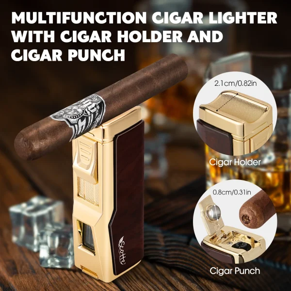Scotte Cigar Humidor Box Cigar Lighter Cedar Wood Lined Leather Cigar Case Built in Hygrometer Humidifier with Cigar Holder Kit - Image 5