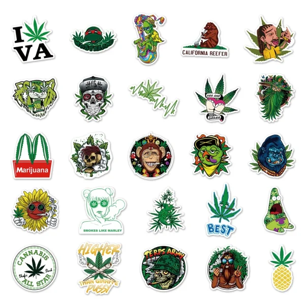 50PCS Weed Leaves Spoof Characters Graffiti Stickers Personalized Motorcycle Luggage Waterproof Stickers - Image 5