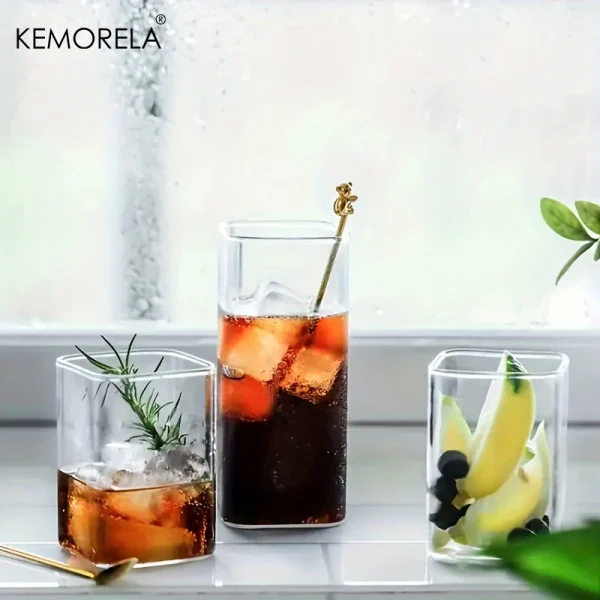 1PCS Creative Square Glass Transparent Cold Drink Large Capacity Iced Coffee Milk Tea Drinking Cup Red Wine Glass Coffee Cup - Image 5