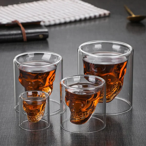 Double Skull Creative Glass Bar Clear Insulated Glass Skull Whiskey Liquor Beer Glass Shaped Glass