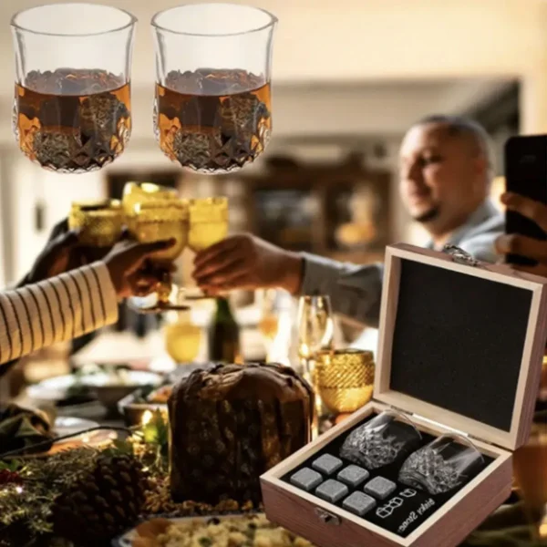 Christmas Valentine's Gift Whiskey Stones Glasses Set Granite Ice Cube For Whisky in Wooden Bottle Box Present For Dad Husband - Image 2