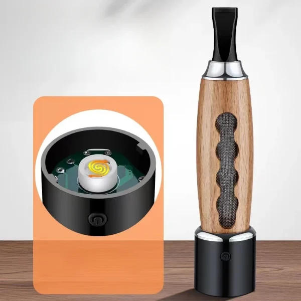 Vintage Wood Grain Creative USB Tungsten Coil Lighter Car Portable Ash Collection Anti-dirty Cigarettes Filter Charging lighter - Image 2