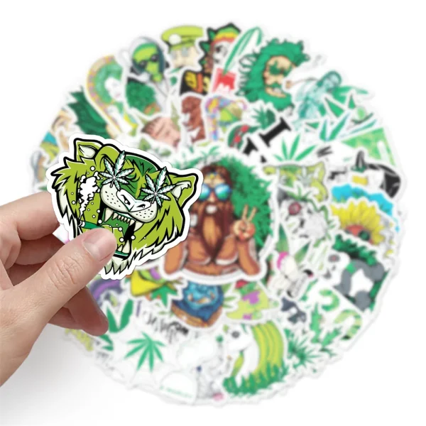 50PCS Weed Leaves Spoof Characters Graffiti Stickers Personalized Motorcycle Luggage Waterproof Stickers - Image 4