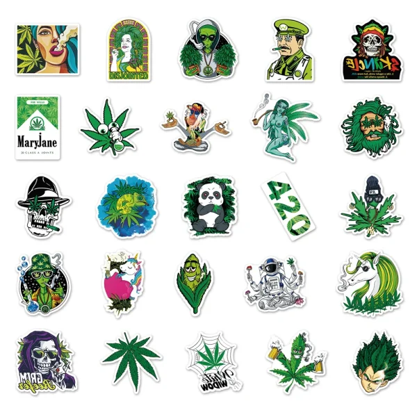 50PCS Weed Leaves Spoof Characters Graffiti Stickers Personalized Motorcycle Luggage Waterproof Stickers - Image 6