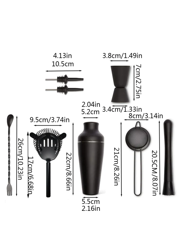 8Pcs Matte Black Cocktail Shaker Set Wine Martini Drink Mixer Barware tools Bartending Equipment Bartender Kit for Home Bar - Image 2