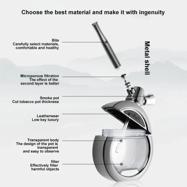 WE PUFF Double Filter Water Smoking Pipe High Qulity Zinc Alloy Hookah Set Men and Women Use Dry Herb Grass Tobacco Pipes Kit - Image 2